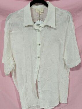 BEFORE YOU WHITE GAUZE BUTTON TUNIC - M